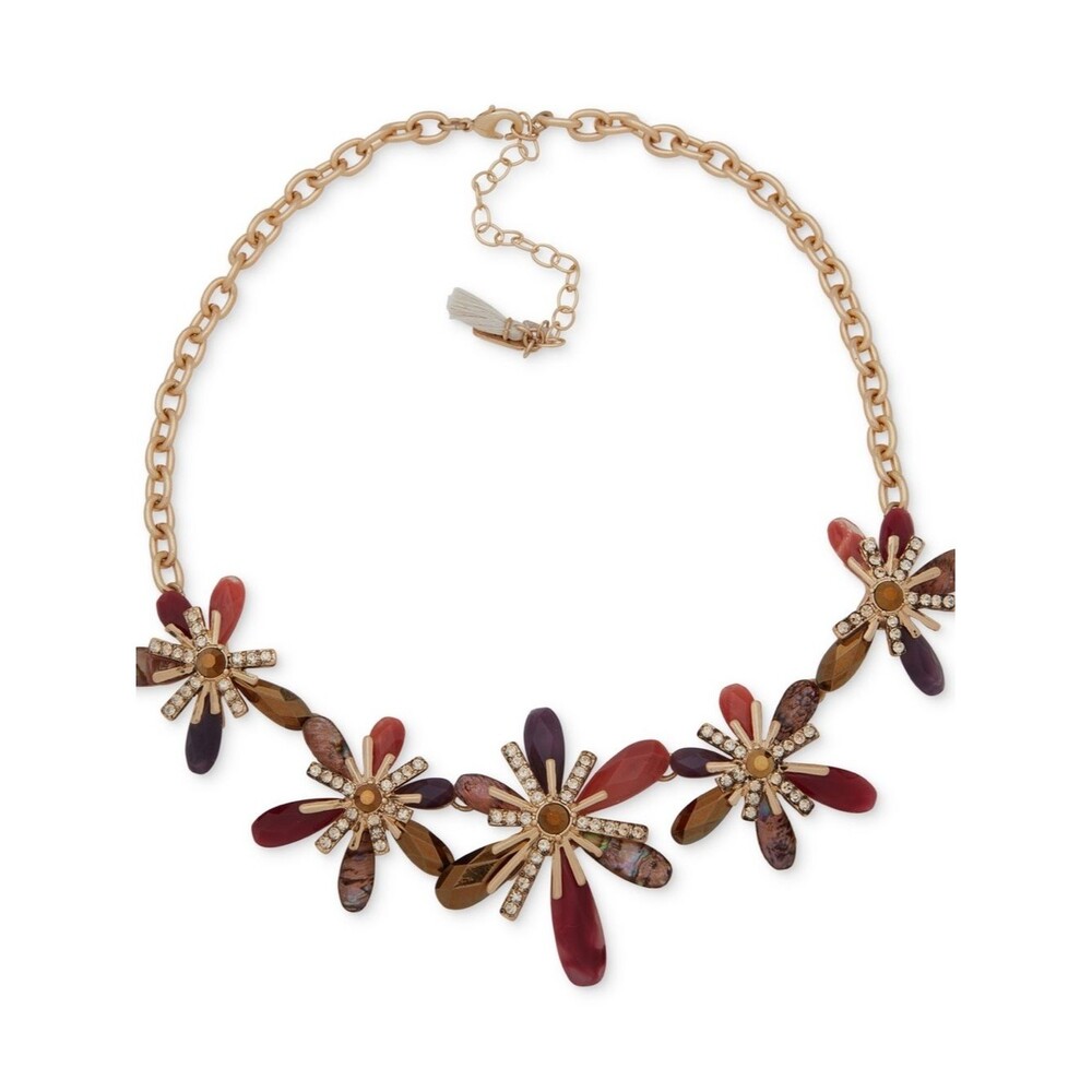 Lonna & Lilly Gold-Tone Burgundy Floral Frontal Necklace, 16" + 3" Extender wine